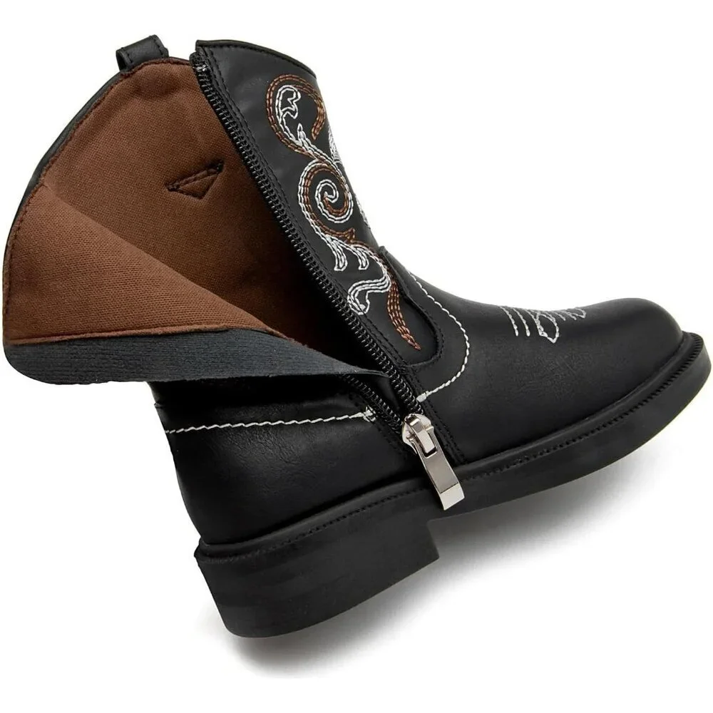 🆕 Women Black Western Cowboy Boots Square Toe Fashion Riding Mid Calf Shoes - Picture 4 of 6